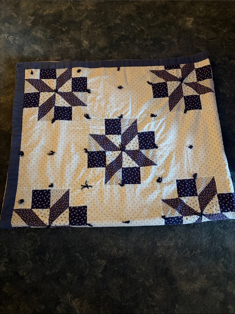 Handmade Blue Star Patchwork Quilt - Granny Cottage Core